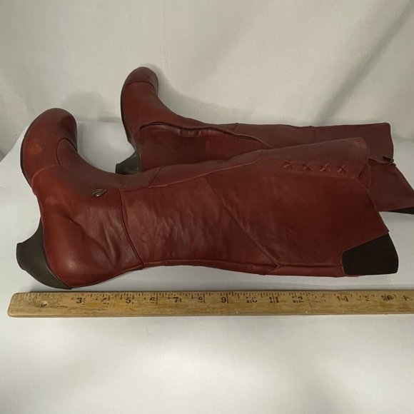 Sergio Tomani W sz 41/10-10.5 Knee Hi Tall Boots Shoes Red Burgundy Leather Zip - Picture 14 of 14